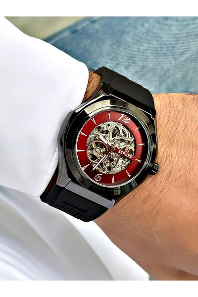 Reward Black Color Silicone Automatic Business Skeleton Model Men's Wristwatch + BRACELET WITH GIFT