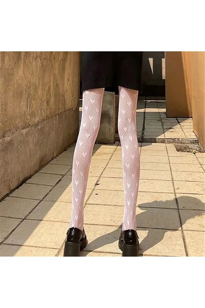 VEGAROKS White Mini Heart Patterned Pantyhose