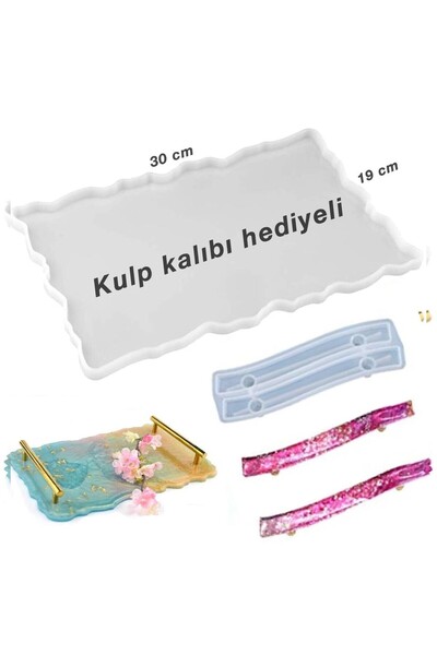 Şenhomee Epoksi Silikon Dalgalı Tepsi Kalıbı (Kulp Kalıbı Hediyeli)