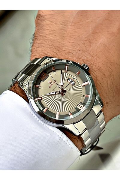 Reward Silver Color Classic Calendar Steel Strap Men's Wristwatch + BRACELET WITH GIFT
