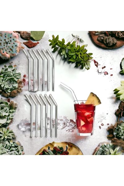 Ramo's 12-Piece Curved Glass Straw
