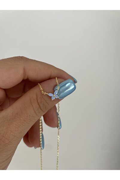 Sade Accessory Mavi Taşlı Küçük Kelebek Kolye