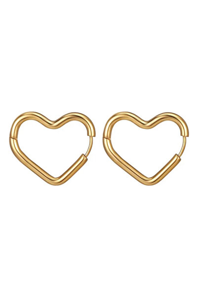 Jaida Moda أقراط دائرية من الفولاذ على شكل قلب ذهبي للسيدات