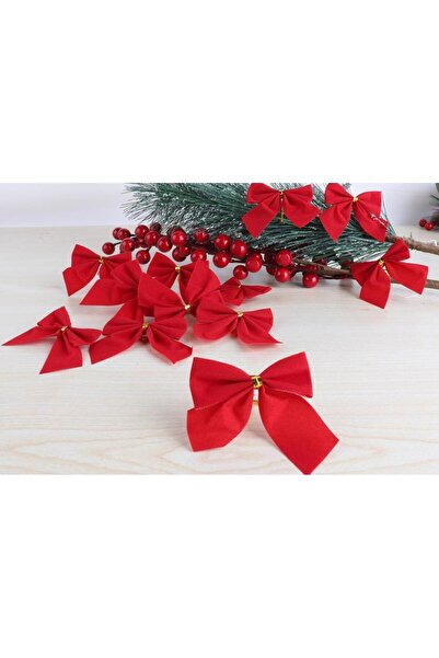 Happyland Yıllbaşı Ağaç Süs Kadife Kırmızı Fiyonk 12 Li 5cm