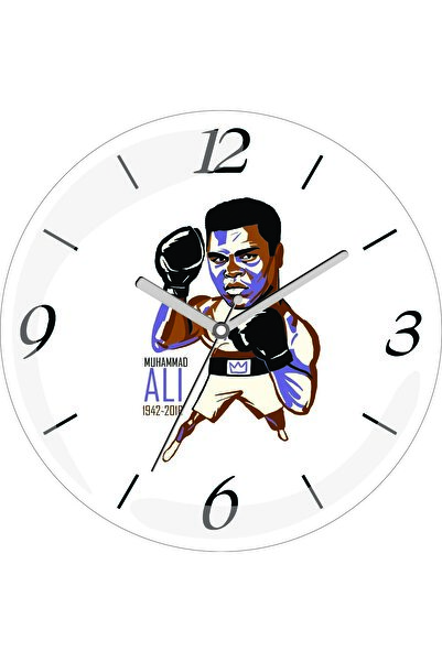 ART HEDİYE Ceas de perete din sticlă reală cu bombă de acarieni silențioasă, cu diametrul de 30 cm, mănușă de box Muhammad Ali