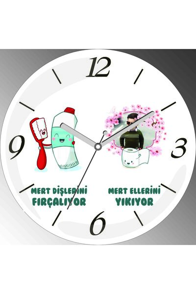 ART HEDİYE ساعة حائط من الزجاج الحقيقي بقطر 30 سم من ميرت تغسل يديها وتنظف أسنانها