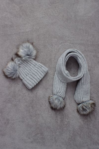 ADA BEBEK ÇOCUK Set beretă eșarfă cu pompon dublu