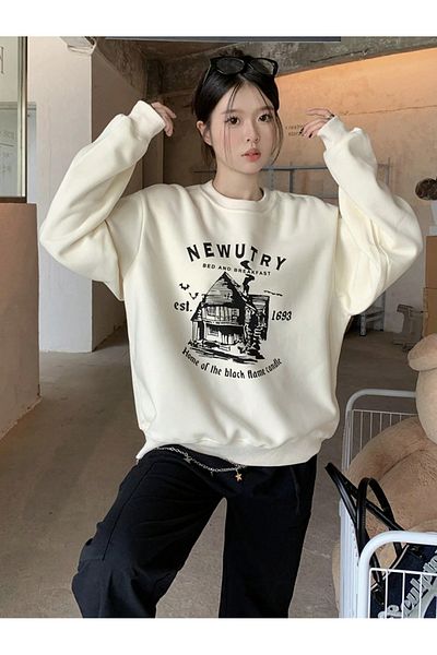 PALPİTO Γυναικείο φούτερ με στάμπα Mink Newutry Oversize