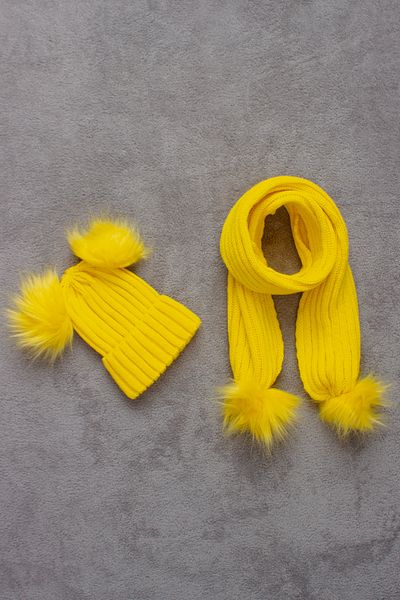ADA BEBEK ÇOCUK Double Pompom Scarf Beret Set