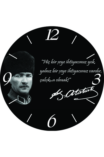 ART HEDİYE أتاتورك العمل الشاق توقيع القطر 30 سم كتم العث المنحني ساعة الحائط الزجاجية الحقيقية