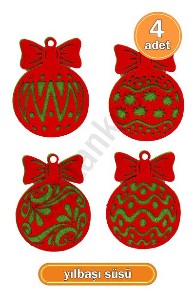 garaccu Felt Patterned Christmas Tree Ornament 4 Pieces
