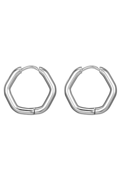 Jaida Moda Unisex Silver Geometric Shaped Steel Hoop Earrings