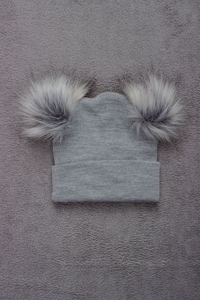 ADABEBEK Unisex Double Pompom Solid Color Knitwear Beret Kids Size
