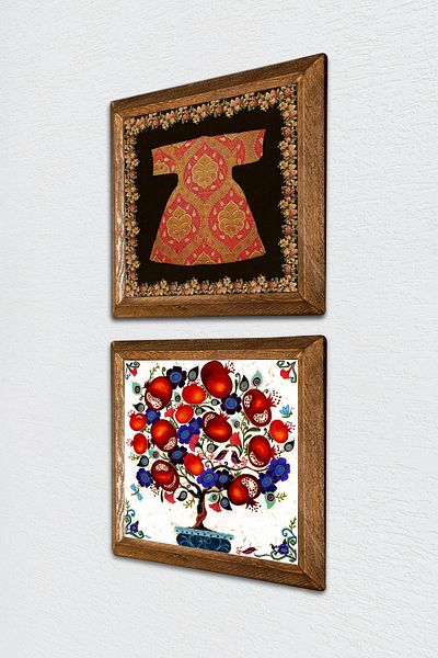 Pinecone Cardigan-I Sheriff, Pomegranate Tree Stone Wall Painting Wooden Framed Wall Decor 2 Piece Painting Set -W2-178-