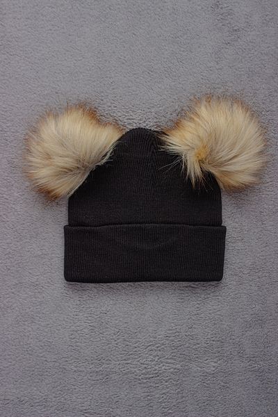 ADABEBEK Tricotaj unisex cu pompon dublu culoare uni Beretă Mărimea copiilor