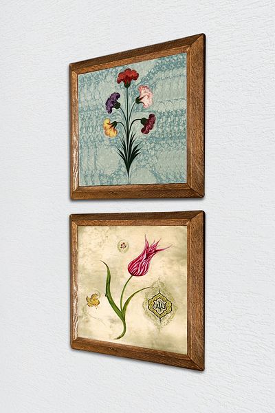 Pinecone Marbling Art, Tulip Stone Wall Painting Ξύλινο πλαίσιο Διακόσμηση τοίχου Σετ ζωγραφικής 2 τεμαχίων Wall Art -W2-703-