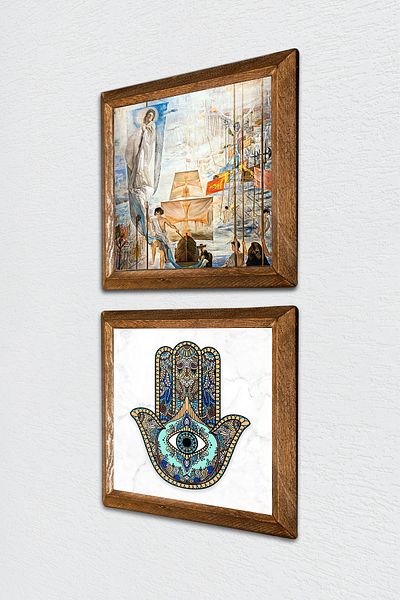 Pinecone Salvador Dali Discovery of America, Fatma Mother Hand Stone Wall Painting Framed Wall Decor -W2-80-