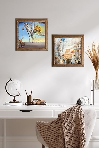 Pinecone Dalí Sfântul Antonius, Descoperirea Americii Pictură pe perete din piatră Decor de perete cu rame din lemn -W2-604-