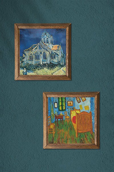 Pinecone Van Gogh the Church at Auvers, Bedroom Stone Wall Painting Wall Decor with Wood Frame -W2-396-
