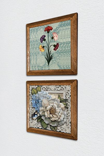 Pinecone Marbling Art, Butterfly Flower Stone Ζωγραφική Τοίχου Ξύλινο Πλαίσιο Διακόσμηση Τοίχου Σετ ζωγραφικής 2 τεμαχίων -W2-305-
