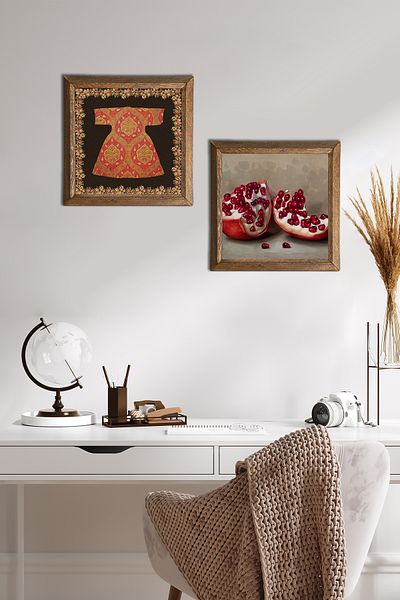 Pinecone Cardigan-I Sheriff, Pomegranate Stone Wall Painting Wooden Framed Wall Decor Set of 2 Painting Wall Art -W2-760-