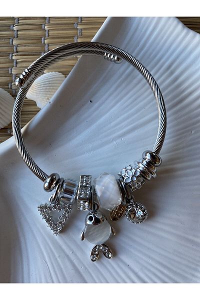 Jeros Accessories Steel Bracelet with White Fish Charm