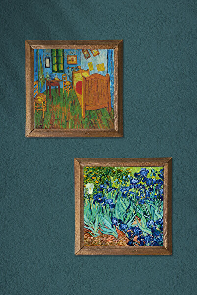 Pinecone Van Gogh Bedroom in Arles, Irises Stone Wall Painting Wood Framed Wall Decor -W2-387-