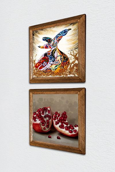 Pinecone Violet, pictură pe perete cu piatră de rodie, decor de perete cu rame din lemn, set de pictură din 2 piese, artă de perete -W2-726-