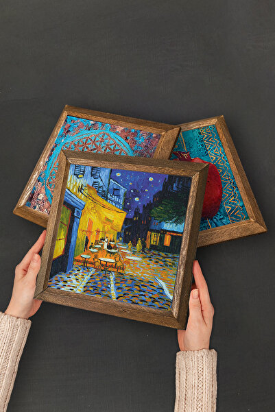 Pinecone Van Gogh Bedroom in Arles, Irises Stone Wall Painting Wood Framed Wall Decor -W2-387-