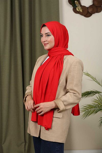 Trablus Hijab Women's Lycra Luxury Combed Shawl Red