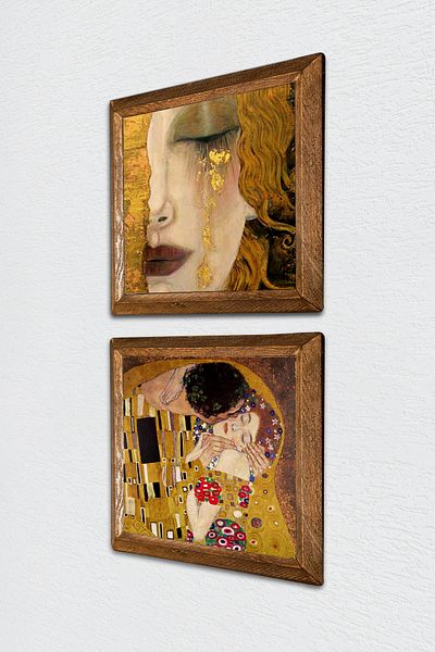Pinecone Gustav Klimt Golden Tears, Kiss Stone Wall Painting Wall Decor with Wooden Frame -W2-357-