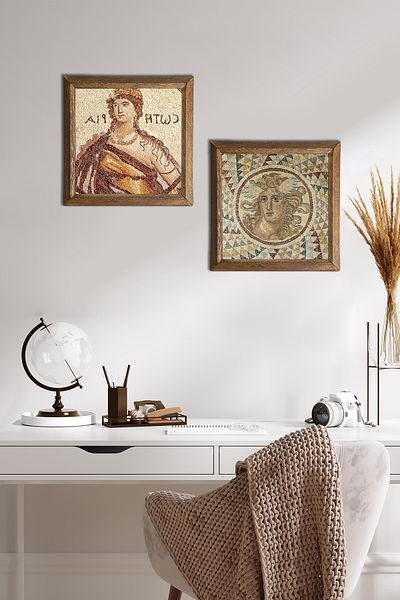 Pinecone Soteria Mosaic, Mosaic Series Stone Wall Painting Wooden Framed Wall Decor 2 Piece Painting -W2-400-