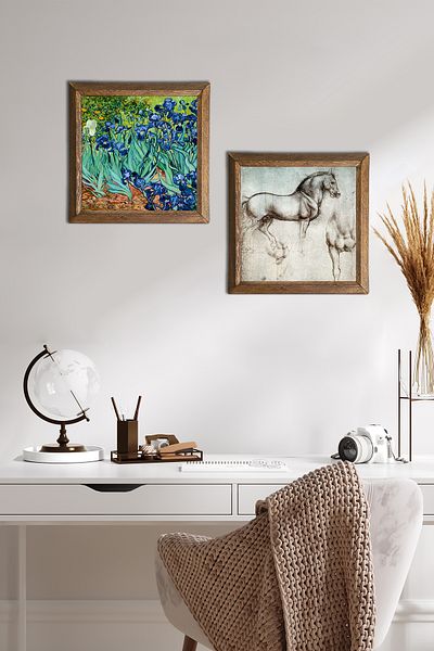 Pinecone Van Gogh Iris, Άγαλμα Αλόγου Λεονάρντον Ντα Βίντσι Πέτρινη Ζωγραφική Τοίχου Διακόσμηση τοίχου με κορνίζα -W2-318-
