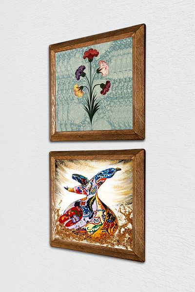Pinecone Marbling Art, Chalkstone Ζωγραφική Τοίχων με Ξύλινο Πλαίσιο Διακόσμηση Τοίχου 2 τεμαχίων Σετ ζωγραφικής -W2-634-