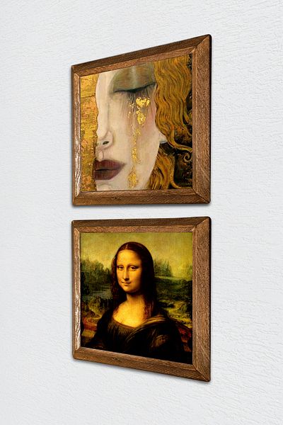 Pinecone Gustav Klimt Golden Tears, Da Vinci Mona Lisa Stone Wall Painting Framed Wall Decor -W2-326-