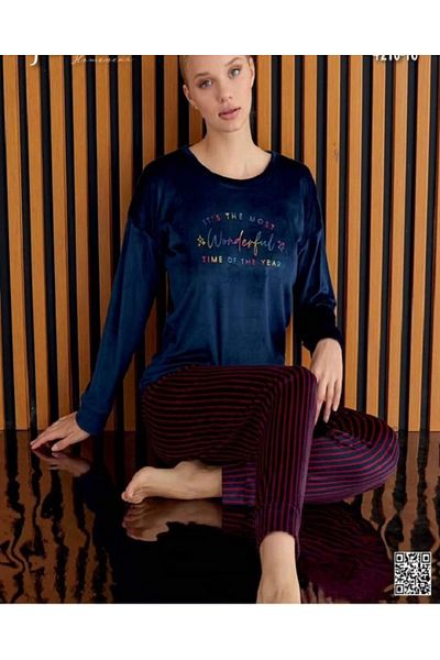 Pijamoni Mir Collection French Velvet Striped Pajama suit 4210-10