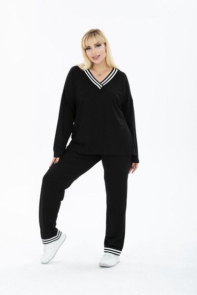 ZTO WOMEN'S PLUS SIZE STRIP DETAIL V-NECK TRACKSUIT