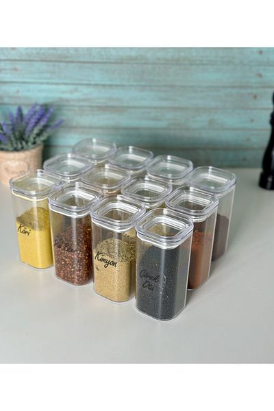 Kitchen Pembelia حاوية تخزين مجموعة جرة توابل أكريليك سعة 300 مل مكونة من 12 قطعة (ملصق شفاف)