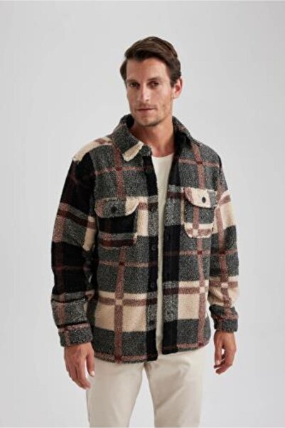 DeFacto Relax Fit Düğmeli Cepli Kareli Oduncu Uzun Kollu Gömlek Ceket A5304ax23au