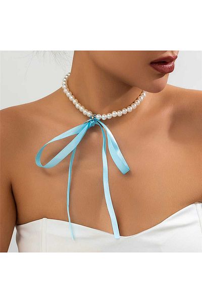 İPAR AKSESUAR RIBBON PEARL NECKLACE BRACELET SET