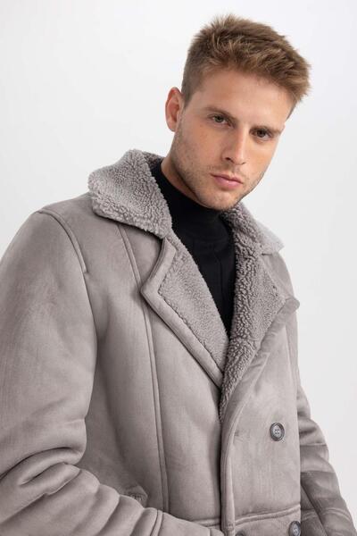 DeFacto Παλτό σουέτ με βελούδινη επένδυση με γιακά με λεπτή εφαρμογή