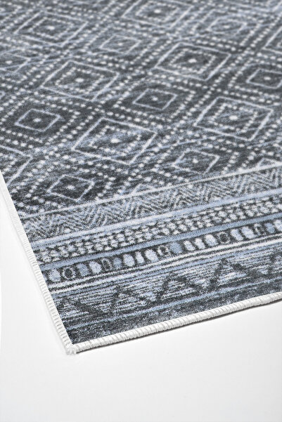 Dekoreko Dijital Mutfak Halısı Trend Keçe Kaymaz Taban İskandinav Liz Mavi