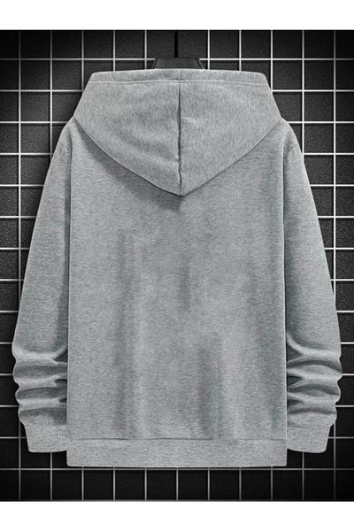 Josette Γκρι κάθετη στάμπα Oversize Φούτερ με κουκούλα χειμώνα