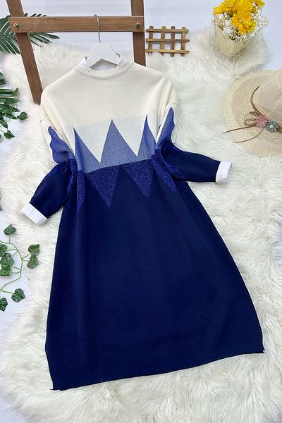 MODAQU Zigzag Glitter Knitwear Tunic - Navy Blue