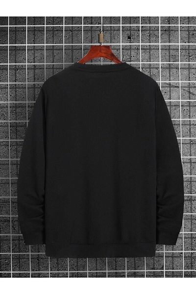 Josette Μαύρο Minimal Brooklyn Text Printed Oversize Φούτερ Crew Neck Winter Raised Παχύ