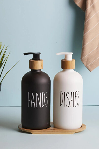 B.A.Y.NUVOLA Lotion 2’li Siyah Mutfak Sıvı Sabunluk Seti 500ml+500ml Bambu Te...