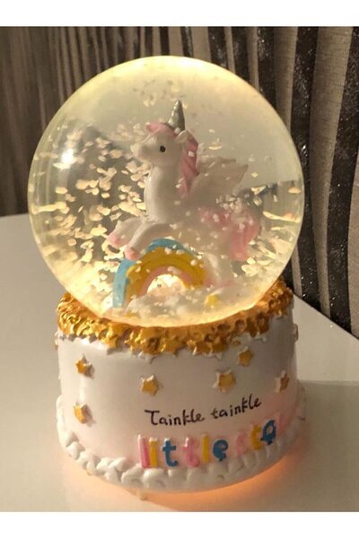 TeknoClass Orta Boy Unicorn Temalı Kar Küresi Renkli Müzikli Ve Işıklı Kar Küresi Unicorn Kar Küresi