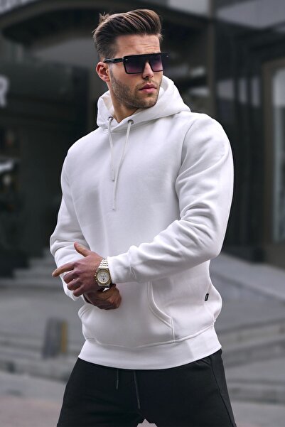 Siyah Erkek kapüşonlu cepli 3 iplik Sweatshirt