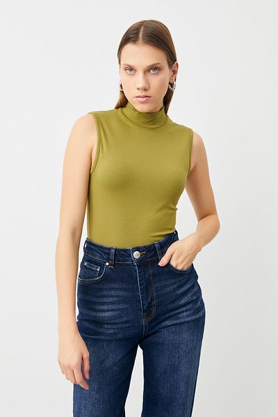 Yefrastore Γυναικεία λαδί Πράσινη Αμάνικη Μπλούζα