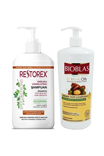 Bioblas Argan Yağı Şampuanı 1000 Ml + Restorex Kuru Yıpranmış Saçlar Için Onarıcı Şampuan 1000 Ml